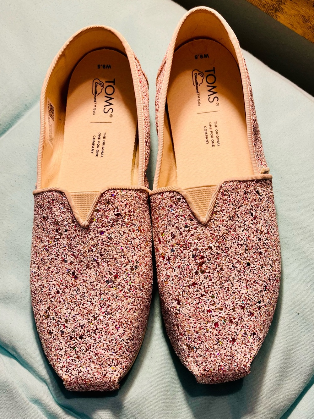 TOMS Pink Glitter Slip-On Flats